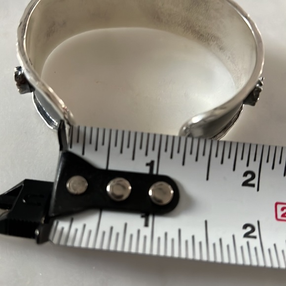 925 Taxco Mexico Turquoise Coral Amethyst Hammered Cuff Bracelet - Picture 9 of 9